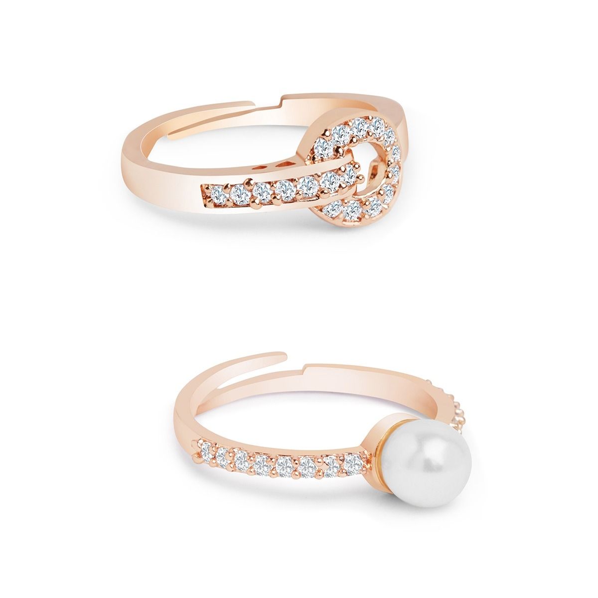 Zaveri Pearls Set of 2 Rose Gold Contemporary Sleek Cubic Zirconia Brass  Rings-ZPFK11194