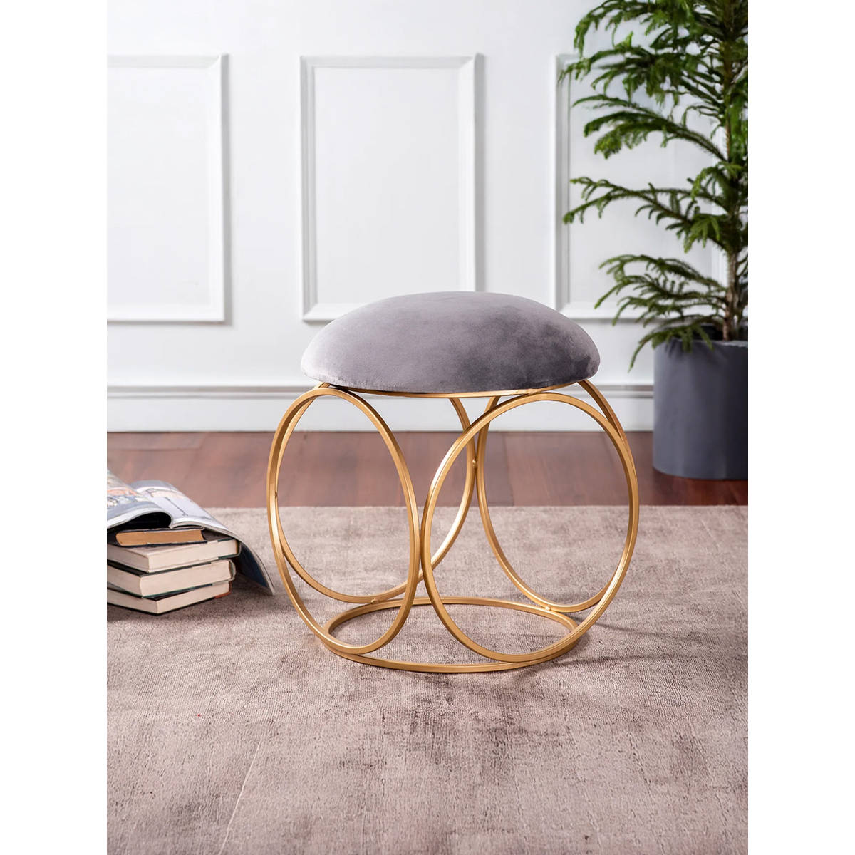 Nestroots Grey Lush Velvet Ring Metallic Ottoman