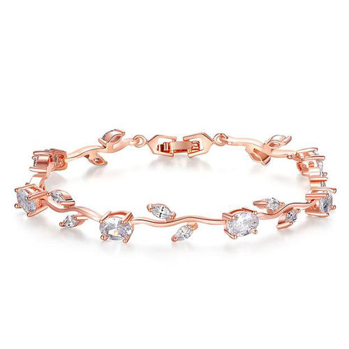 Jewels Galaxy Elegant Crystal Leaf Design Rose Gold Brilliant Charm  Bracelet For Women