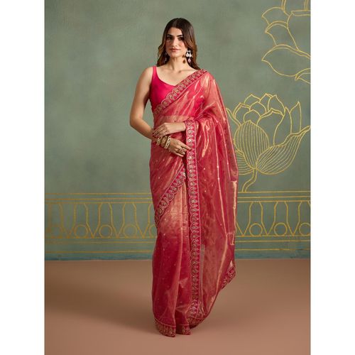 Buy Likha Golden Net Sequin Embroidered Saree with Unstitched