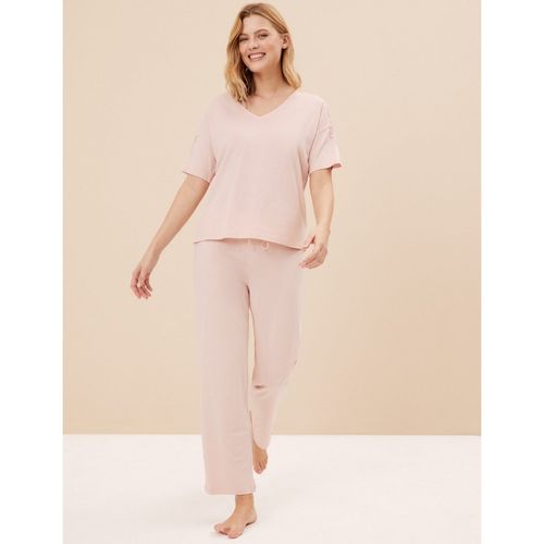 Marks Spencer Cool Comfort Cotton Modal Lace Pyjama Pink (Set of 2) (XS)