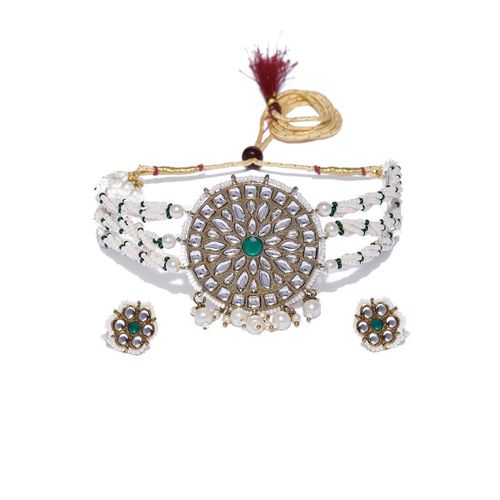 Buy Zaveri Pearls Kundan Pearls Traditional Choker Green Beads