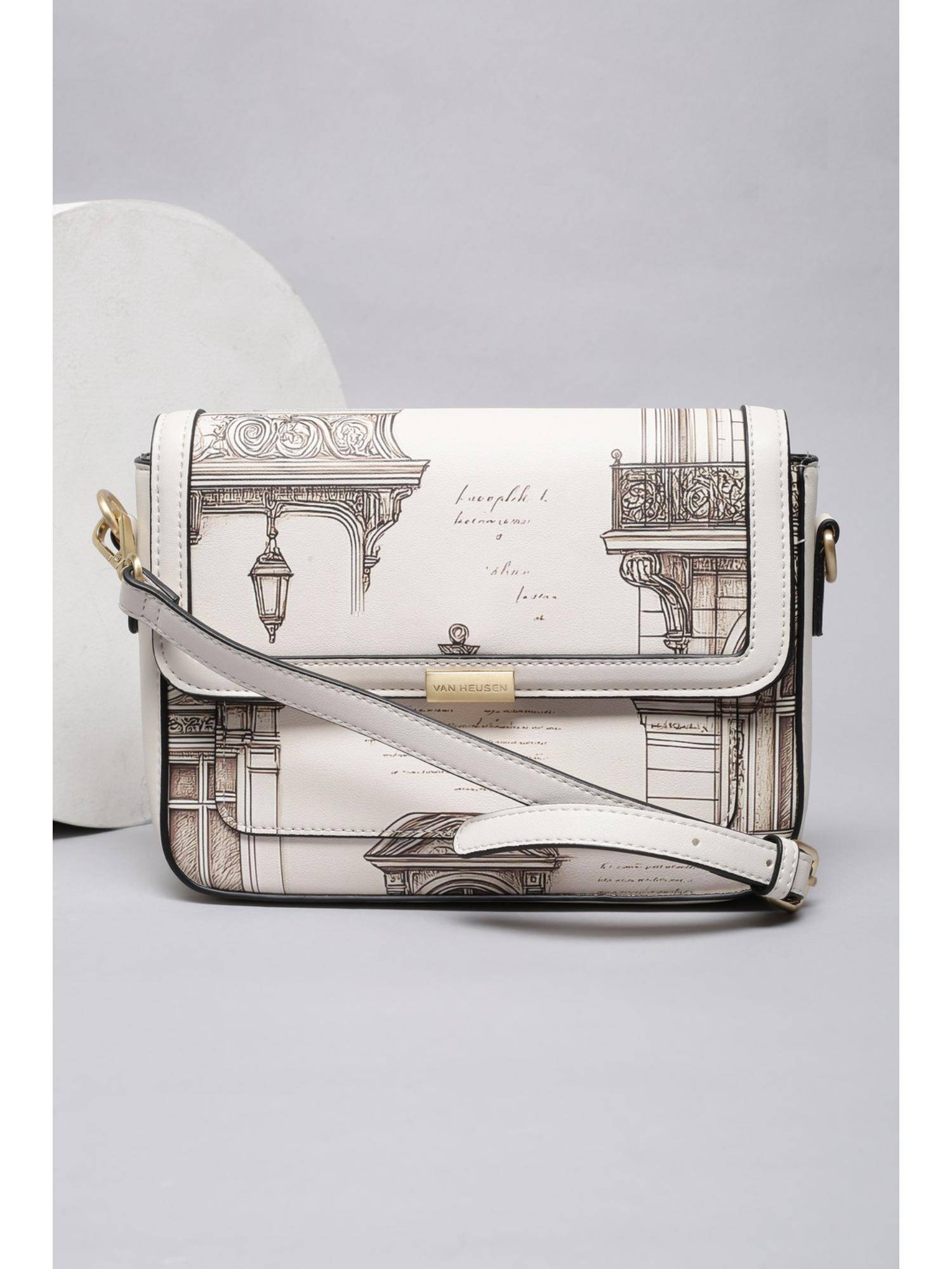Van Heusen Women Beige Polyurethane (Pu) Printed Sling Bag with Detachable Strap