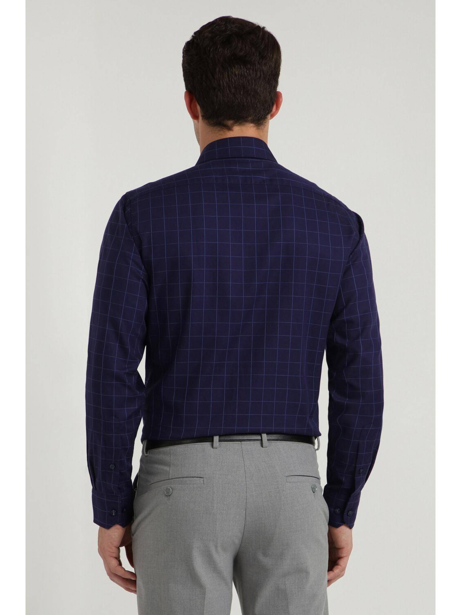 Buy Allen Solly Men Navy Blue Regular Fit Check Full Sleeves