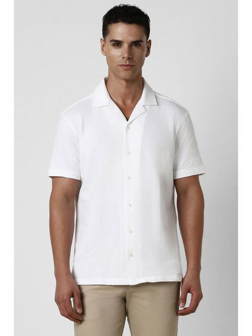 Buy Van Heusen Men White Slim Fit Textured Half Sleeves Casual Shirt Online