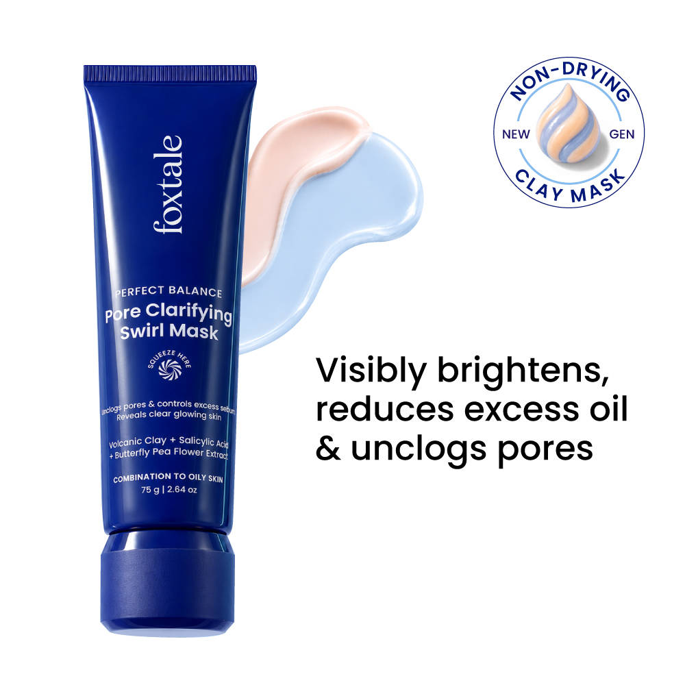 Foxtale Dual Clay Face Mask, Unclogs Pores, Controls Sebum & Breakouts, Oily & Combination Skin