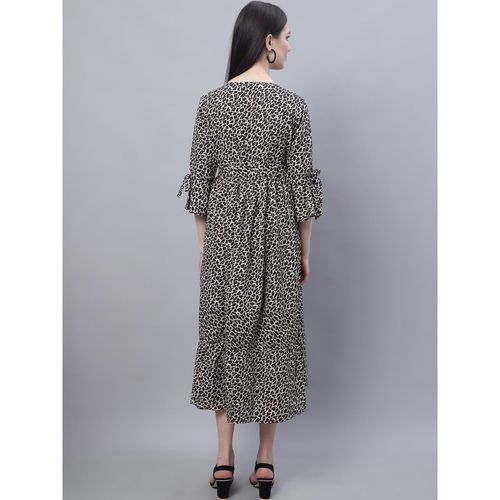 Moms Maternity Womens Maternity Crepe Leopard Print Beige Midi Dress (M)