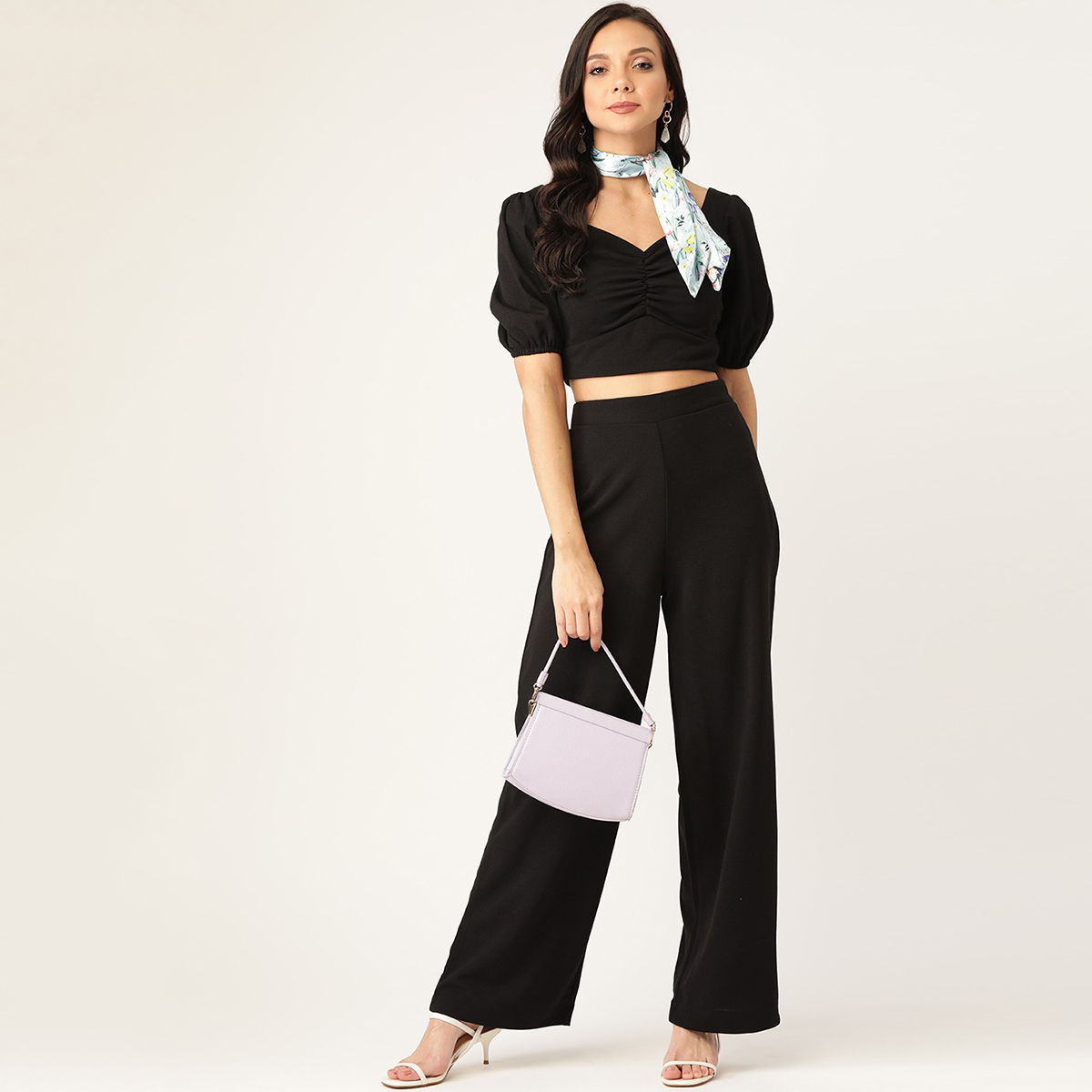 Black Silk Crop Top With Palazzo Pant SUUDL25225