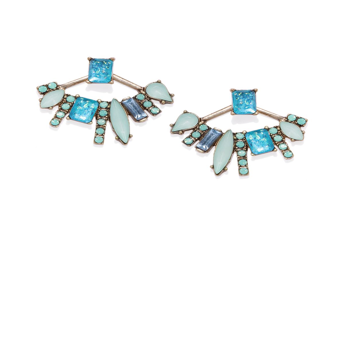 Buy Fabula Turquoise Blue Crystal Ear Jacket Ear Stud Earrings Online