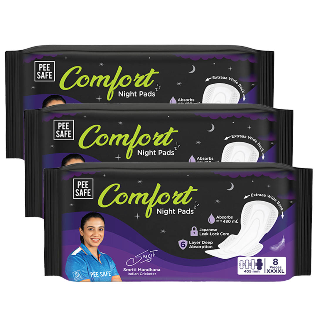 Pee Safe Comfort Night Pads Ultra Thin Overnight Pads Extra Long XXXXL - Pack Of 3