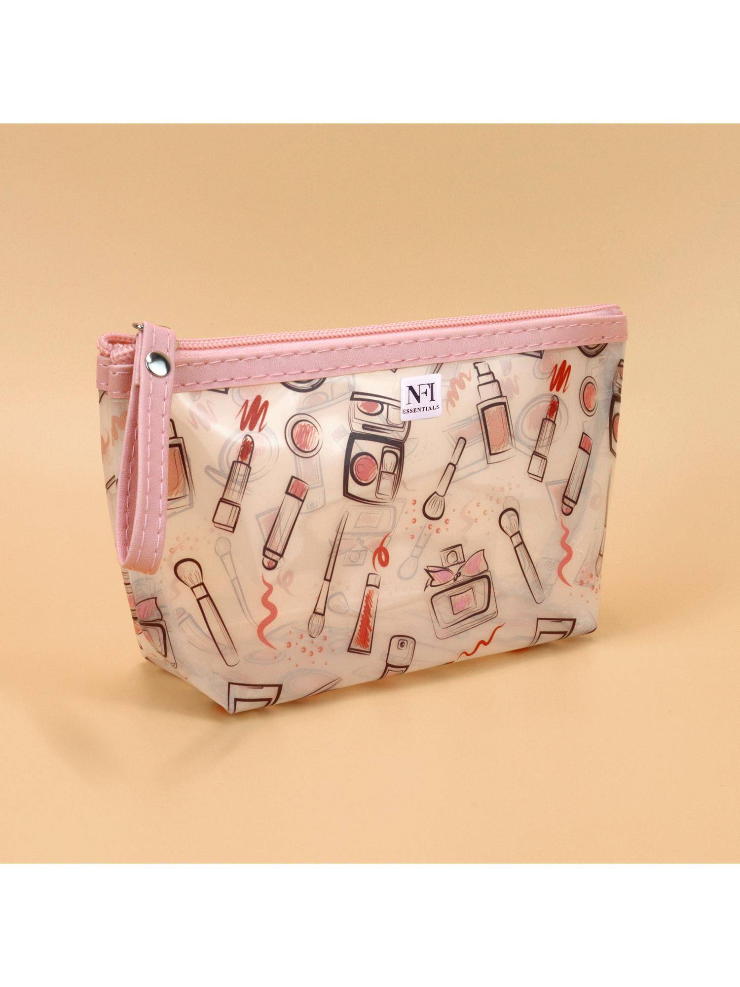 NFI Essentials Printed Makeup Pouch for Women, Transparent Stylish Travel Cosmetic