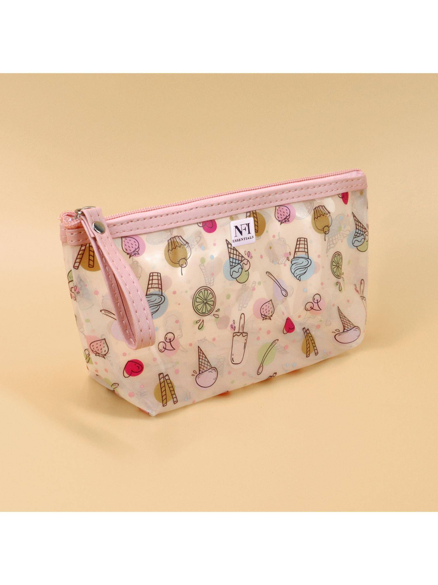 NFI Essentials Printed Makeup Pouch for Women, Transparent Stylish Travel Cosmetic
