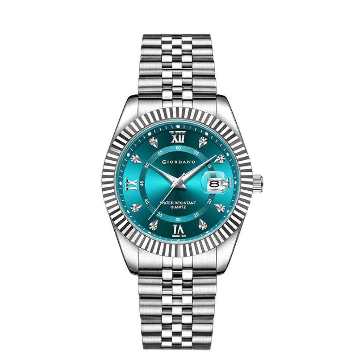 Giordano Men Crystal Indices And Fluted Bezel Blue Dial Round Analog Watch - GZ-50139 (M)