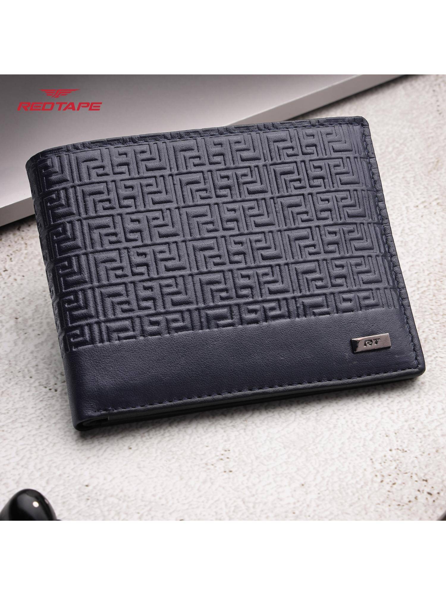Red Tape Men Navy Blue Genuine Leather Rfid Blocking Wallet