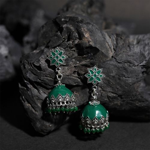 Buy Yellow Chimes Oxidised Silver toned Green Handcrafted