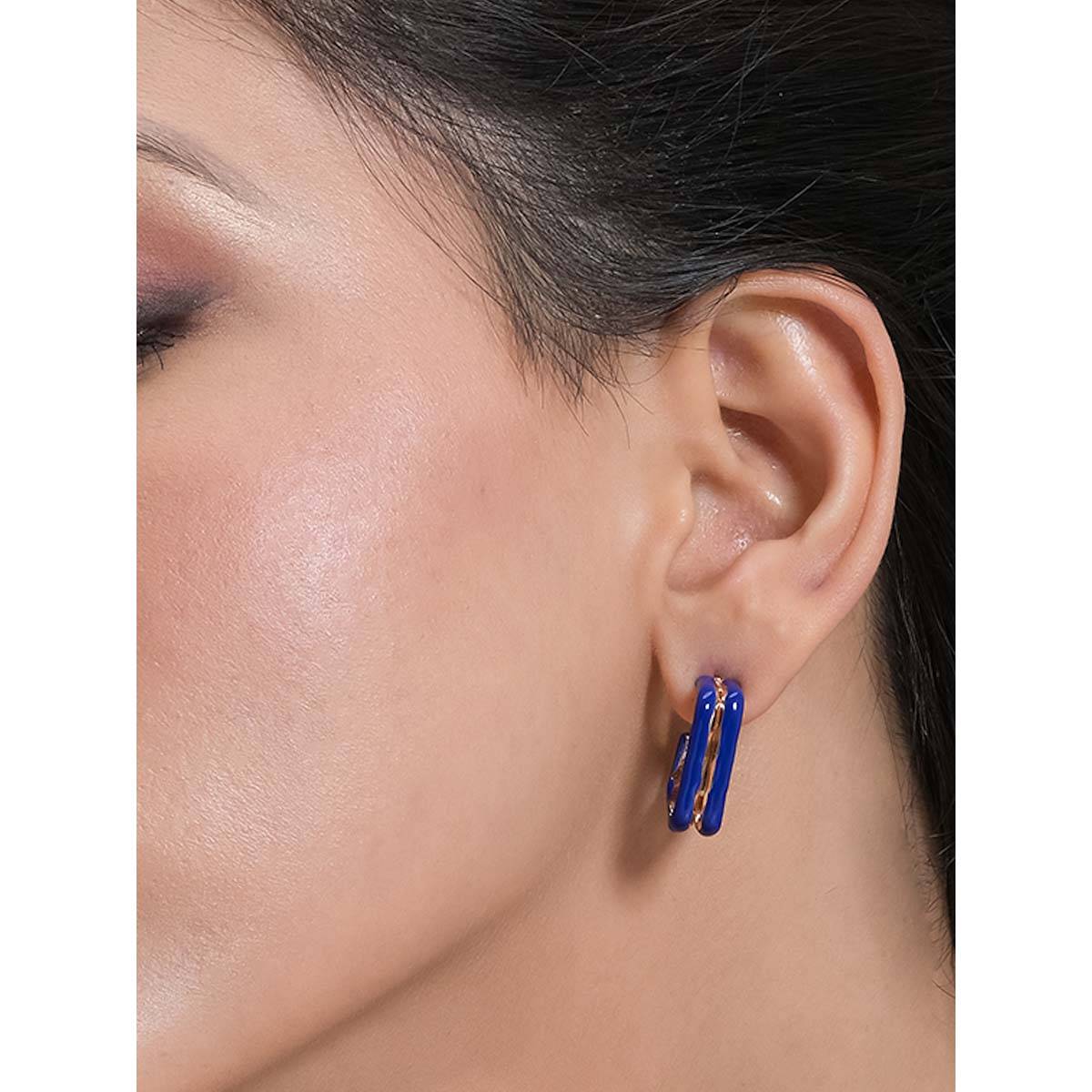 Designbox Women Egyptian Blue Square Half Hoop Earrings