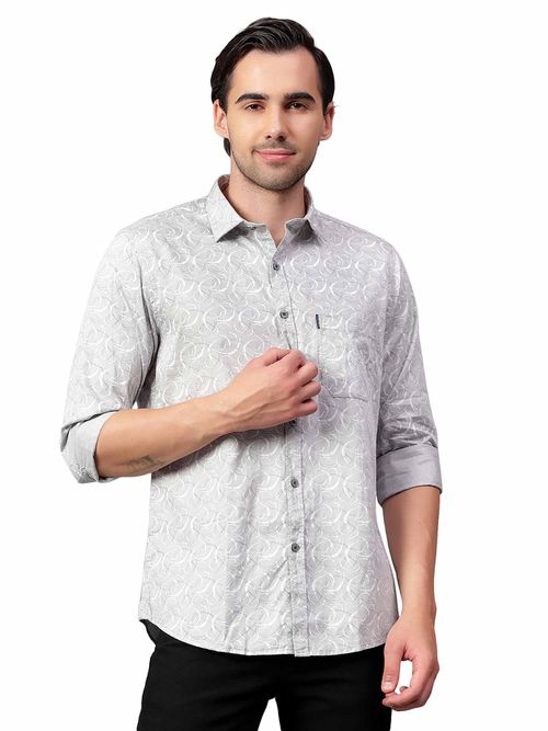 Buy Cantabil Men Grey Printed Full Sleeves Casual Shirt Online