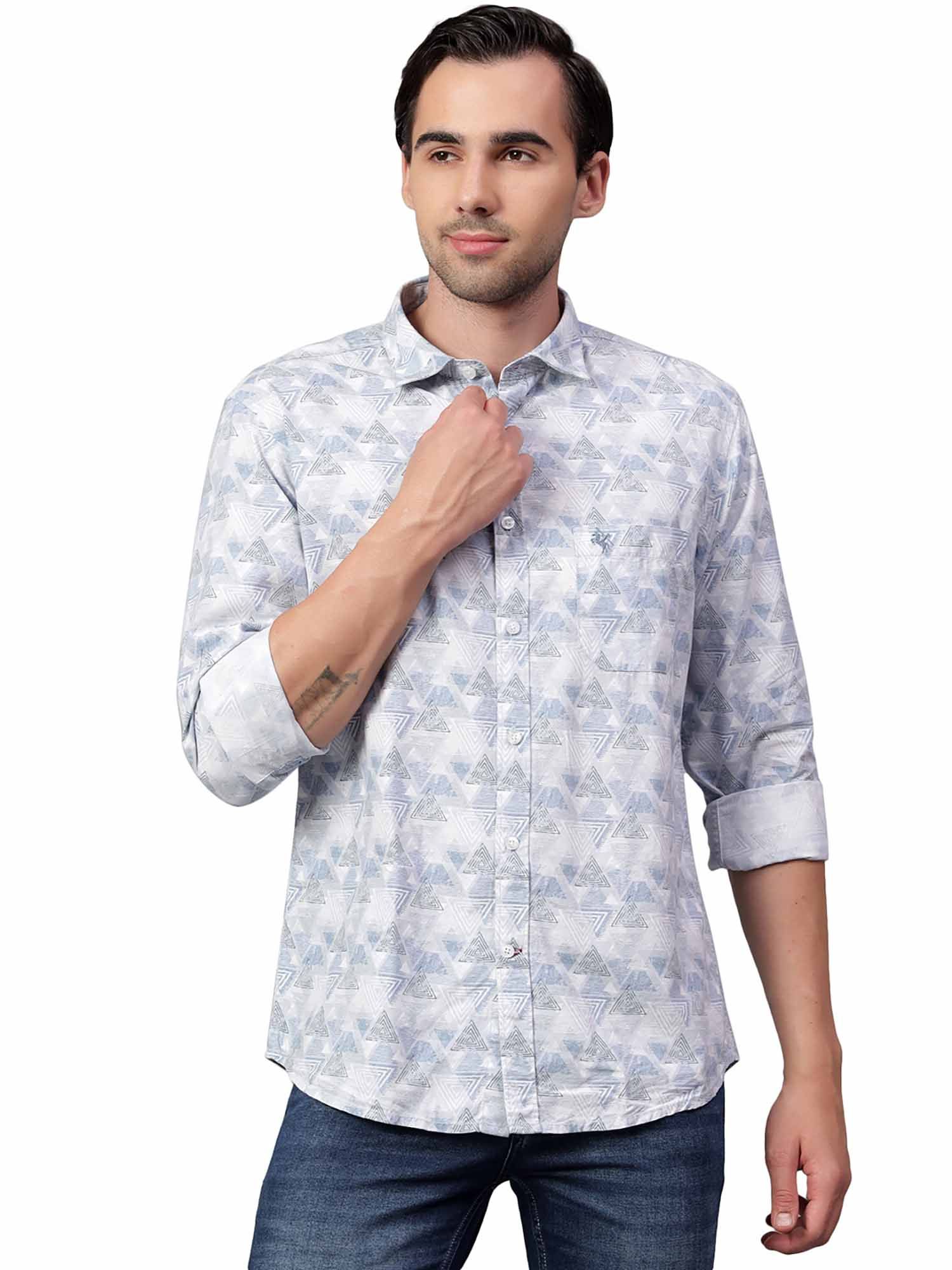 Price History of Cantabil Men Blue Printed Full Sleeves Casual