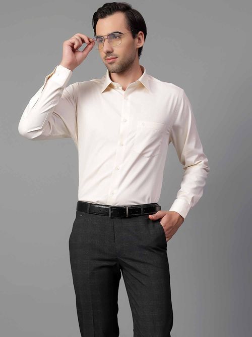 Cantabil Men Yellow Solid Full Sleeves Formal Shirt