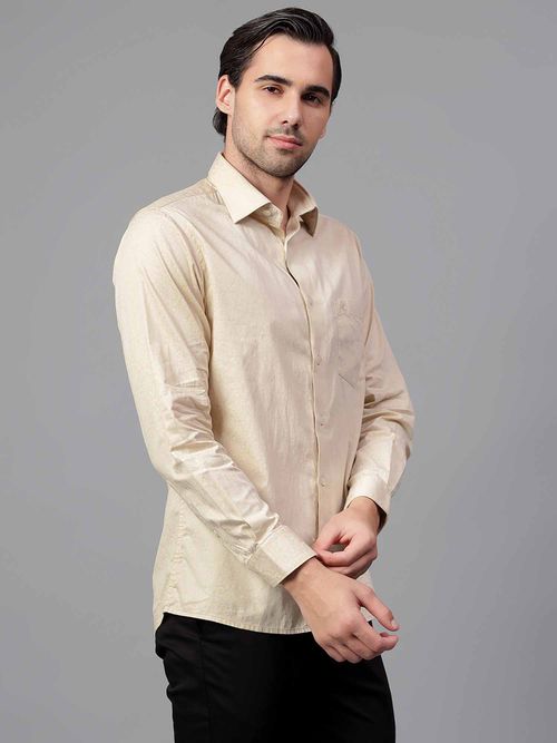 Buy Cantabil Men Cream Printed Full Sleeves Party Wear Shirt Online