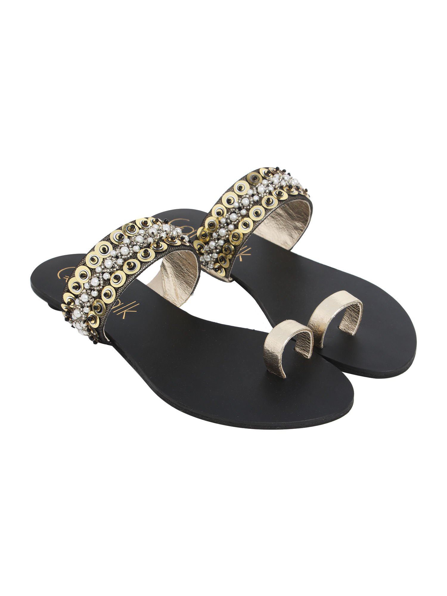 Buy Catwalk Gold Embellished Flats Online