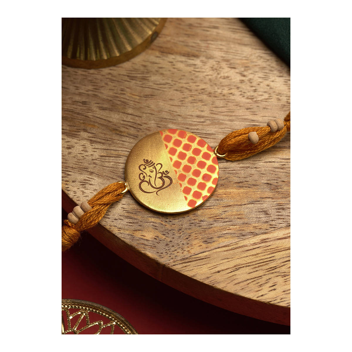 Suhani Pittie Glorious 22K Gold Plated Hand Painted Rakhi With Mustard Tieups