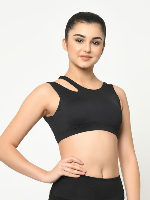 Buy Da Intimo Medium Impact Cross Front Sports Bra - Nude Online