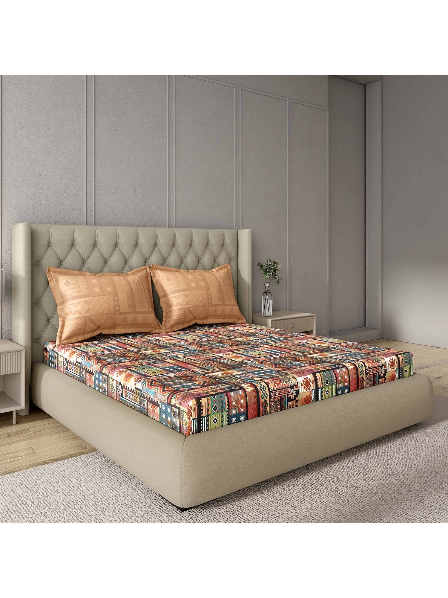 GM 100% Cotton Multi Digital Printed 144TC King Bedsheet with 2 Pillow Covers
