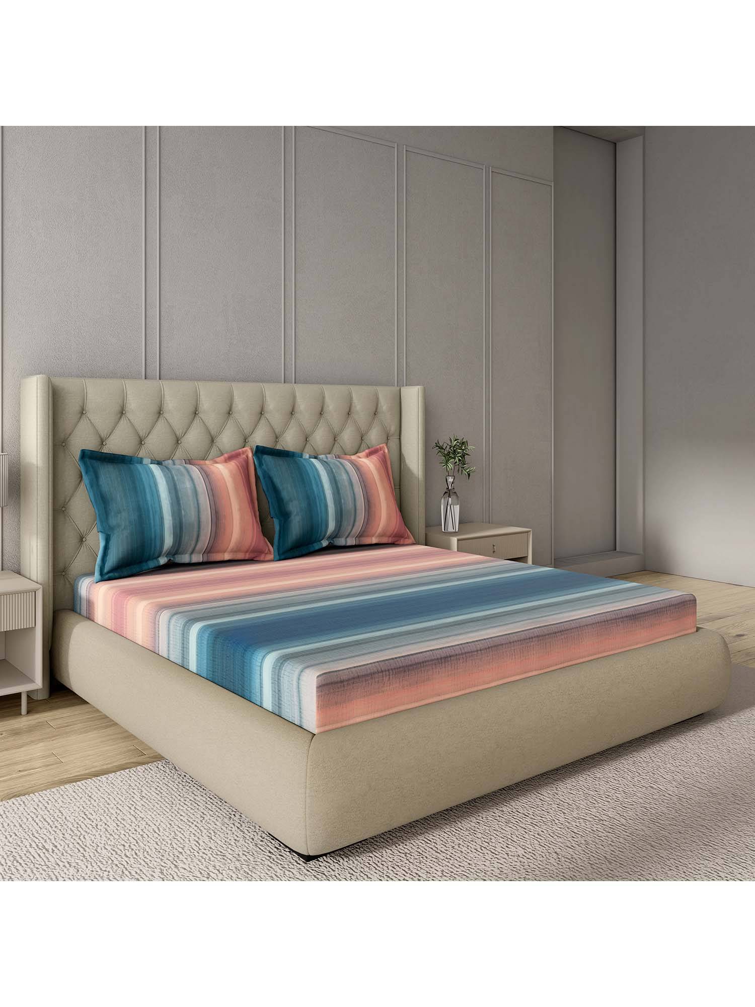 GM 100% Cotton Peach Digital Printed 144TC King Bedsheet with 2 Pillow Covers
