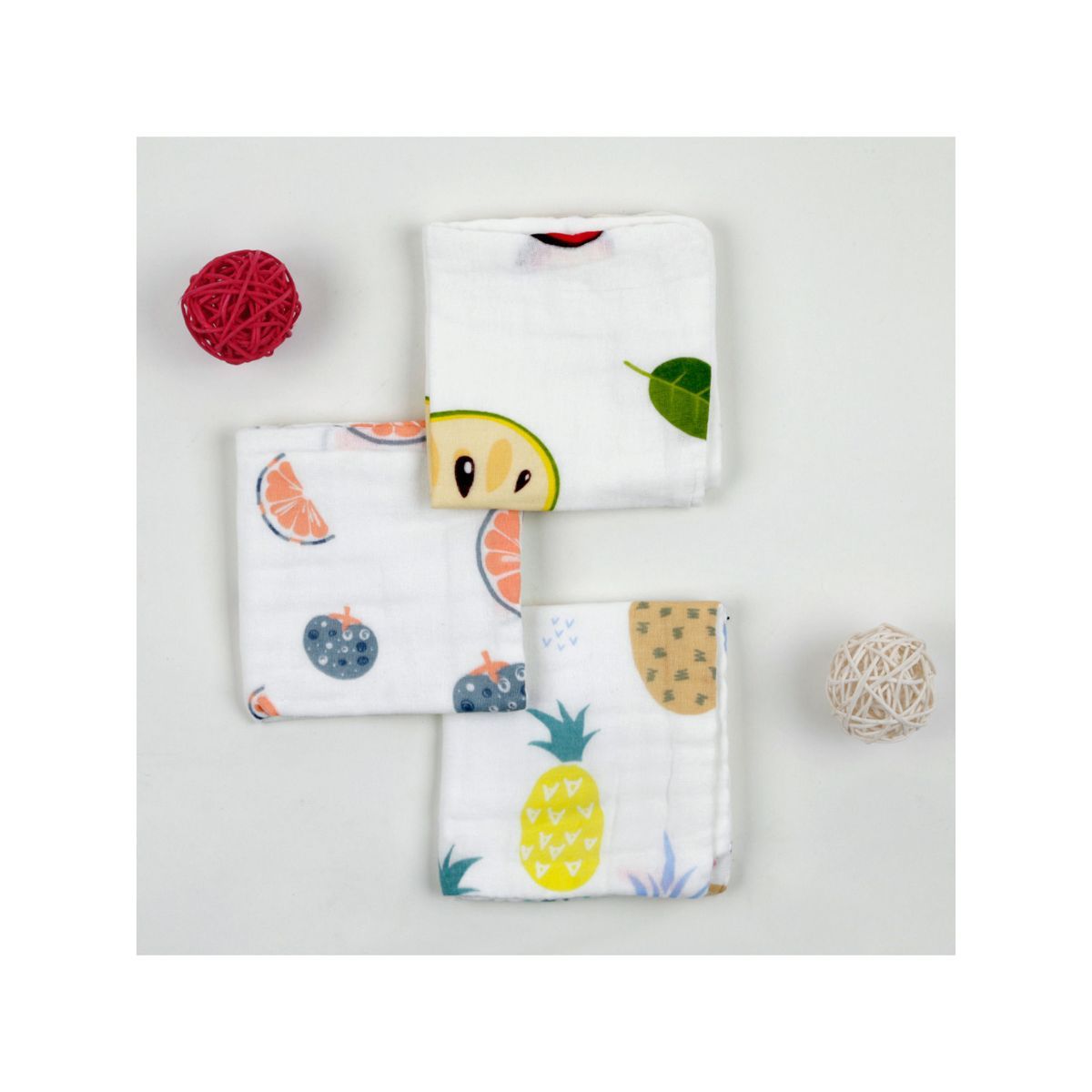 Baby Moo Fresh & Fruity Small Muslin Napkin, Pack Of 3 - Multi-Color (Free Size)
