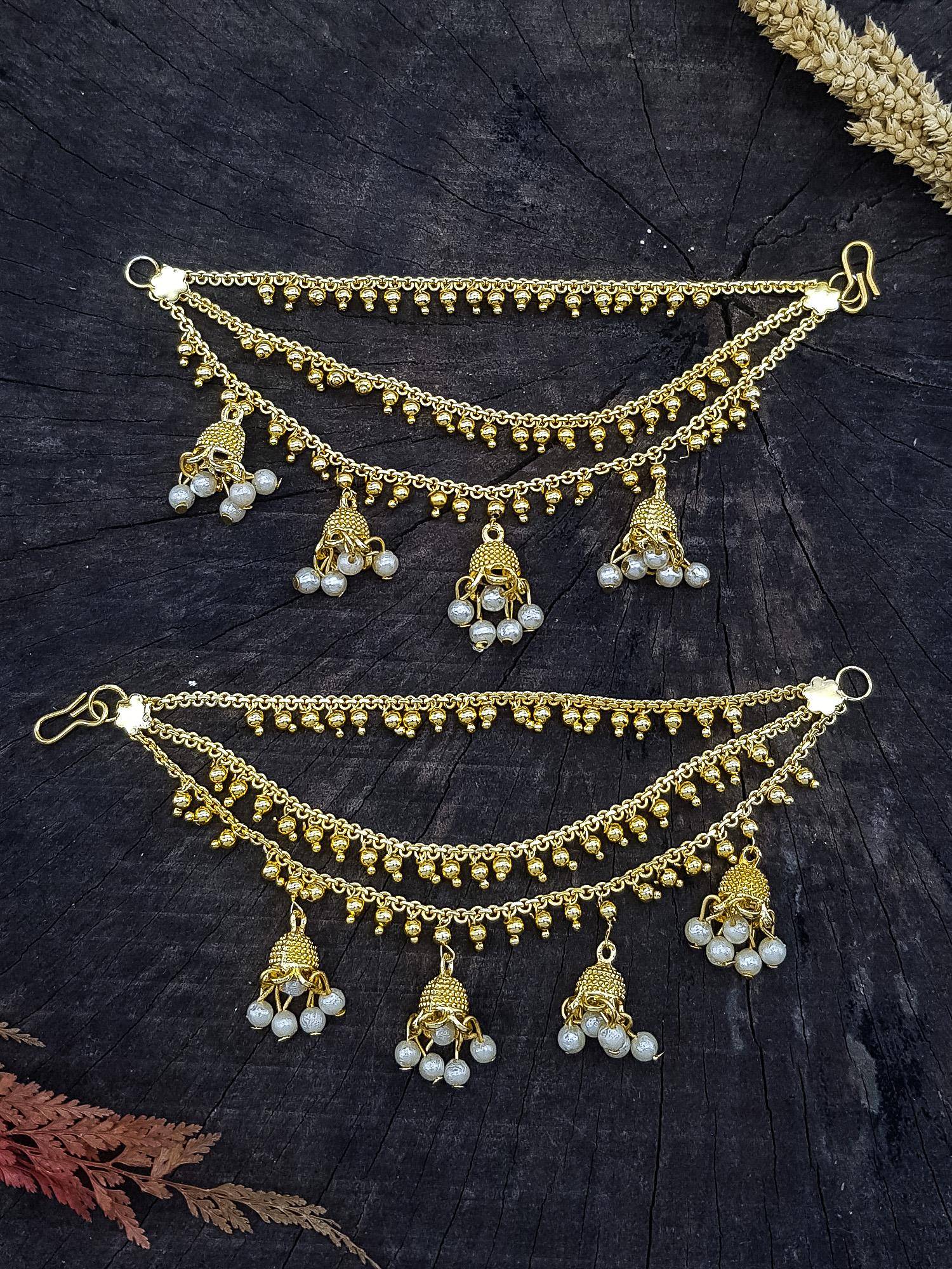 GRIIHAM Three Line Maatil with Pearl Jhumka Drops