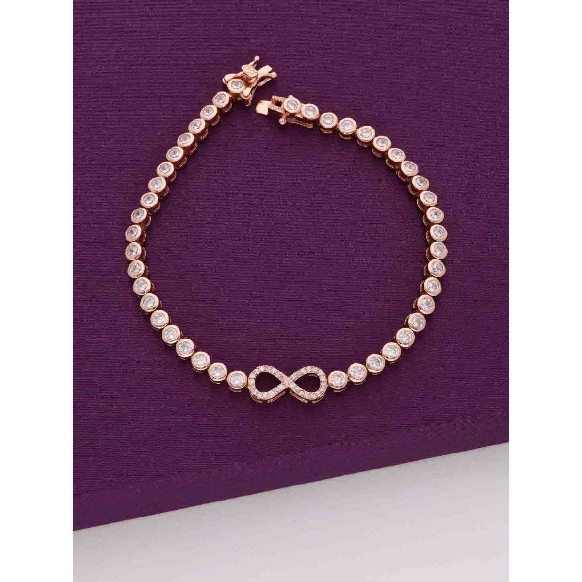 Kai Jewel Zircon Studded Infinity Silver Tennis Bracelet - Rose Gold