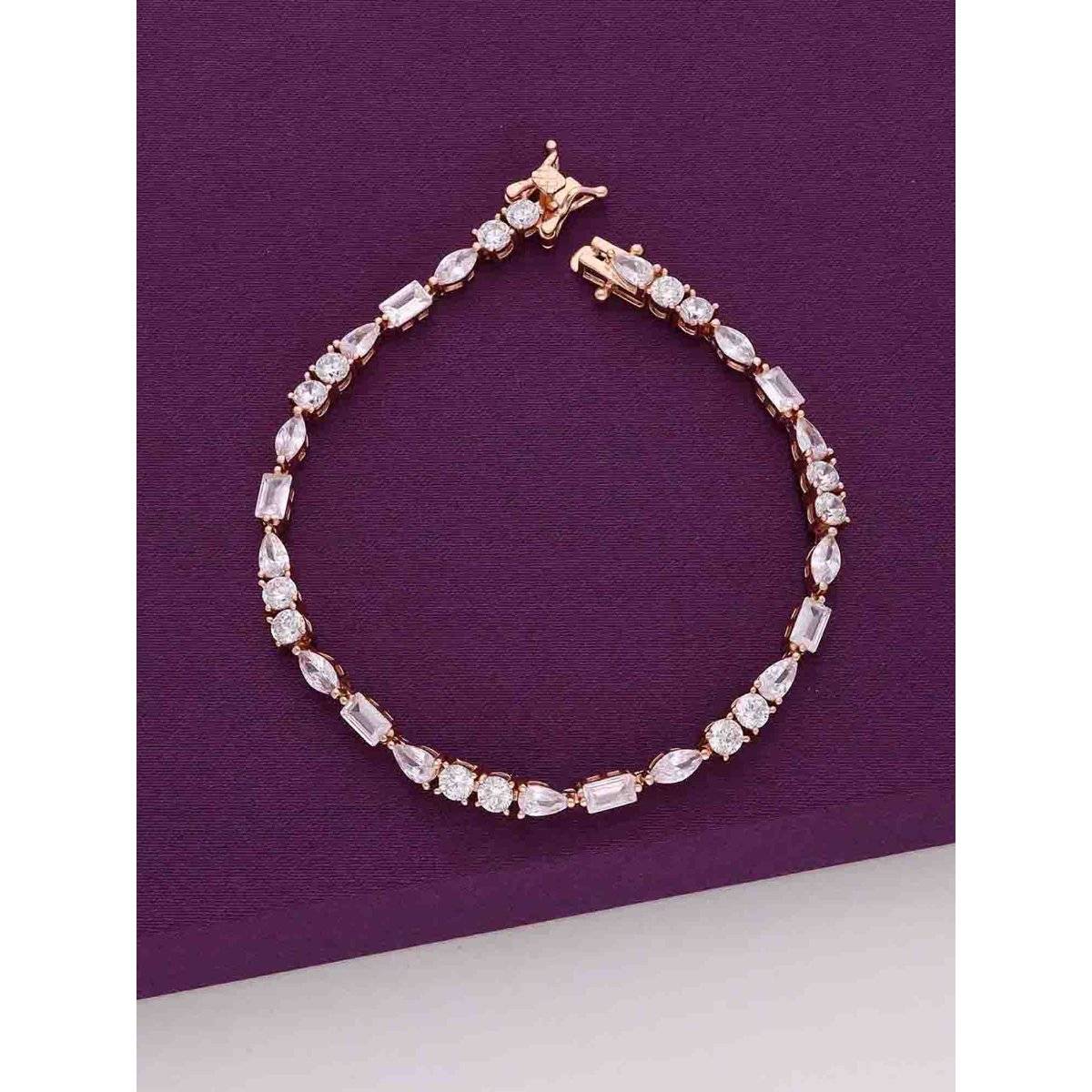 Kai Jewel Elegant Multi Crystals Silver Tennis Bracelet - Rose Gold