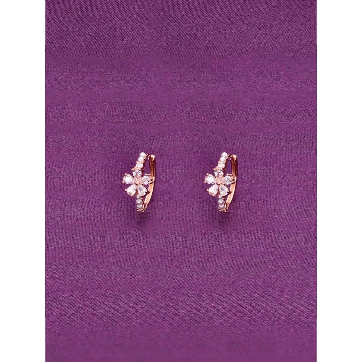 Kai Jewel Floral Crystal Sterling Silver Hoops Earrings - Rose Gold