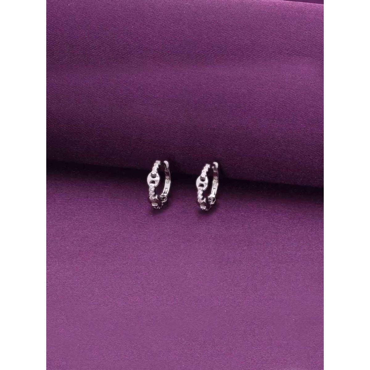 Kai Jewel Sterling Link Zircon Studded Hoop Earrings - Silver