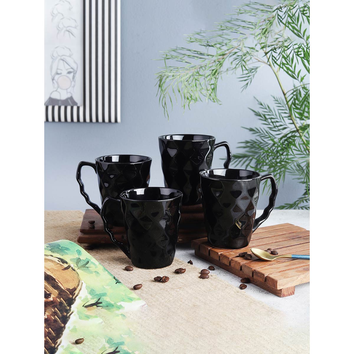 The Decor Mart Elegant Black Ceramic Coffee Mug Set of 4 Buy The