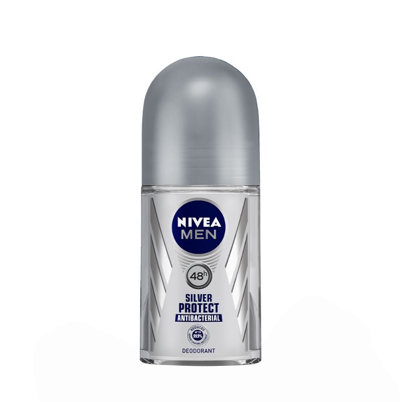 NIVEA Men Deodorant Roll On, Silver Protect, Antibacterial Odour Protection for 48h Freshness