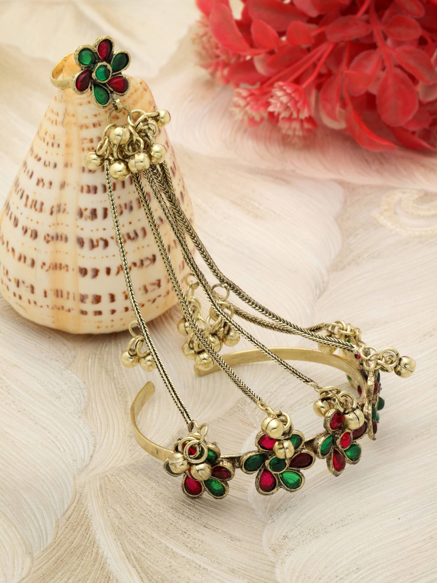 Moedbuille Meenakari Work Antique Design Gold Plated Kashmiri Haathphool