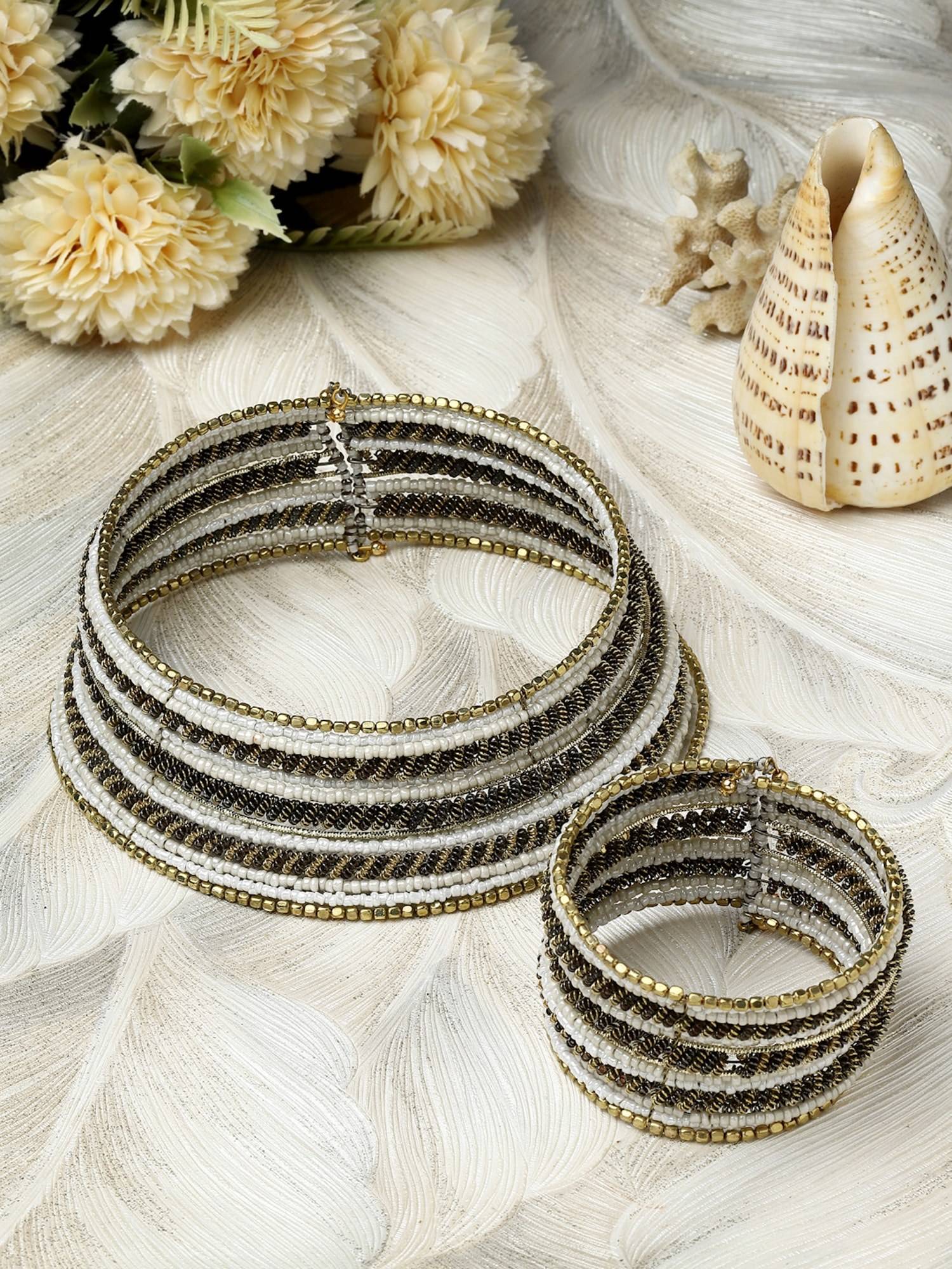 Moedbuille Beads Studded Handcrafted Contemporary Bohemian Design Layered Jewellery Set