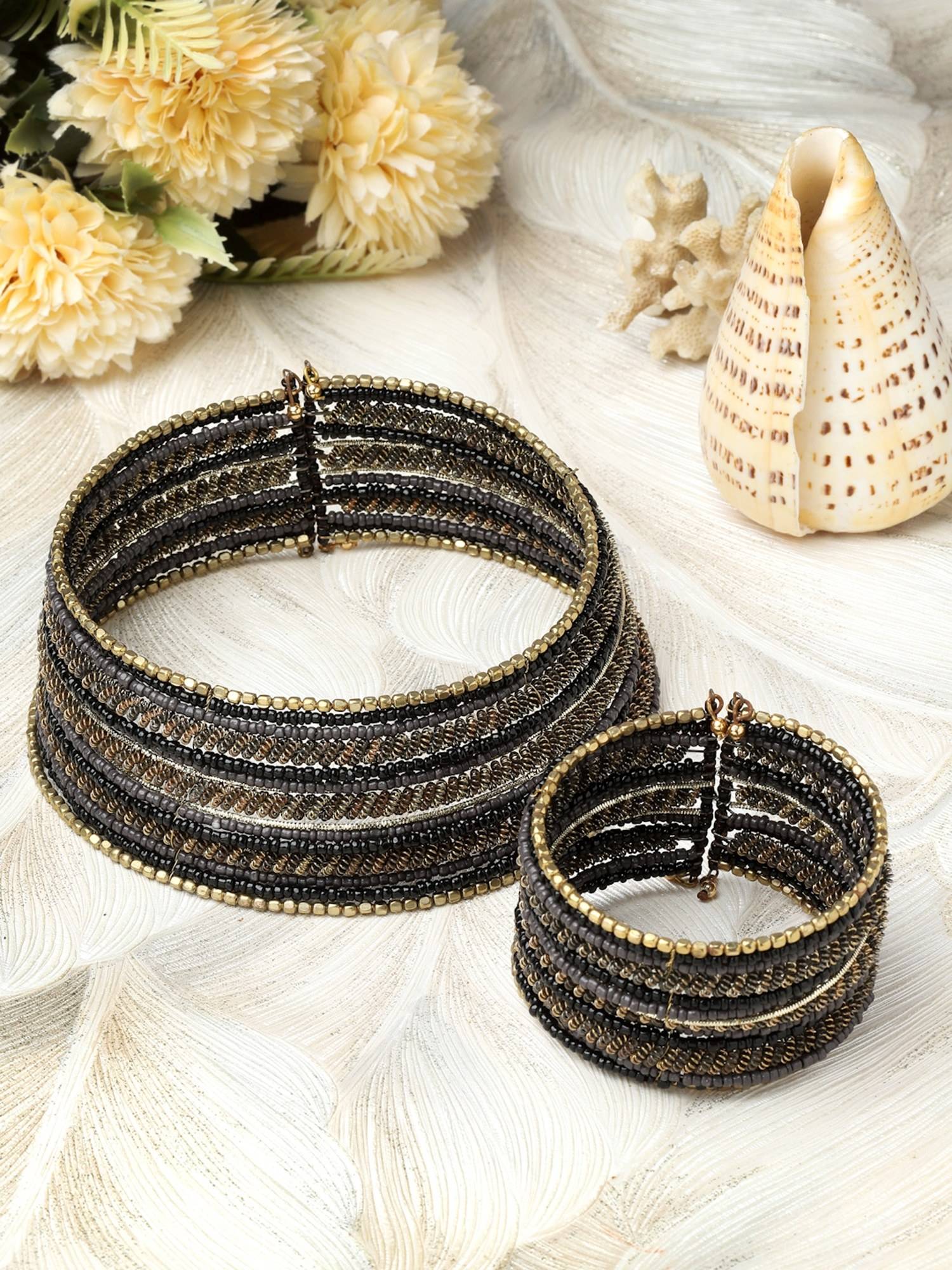 Moedbuille Beads Studded Handcrafted Contemporary Bohemian Design Layered Jewellery Set