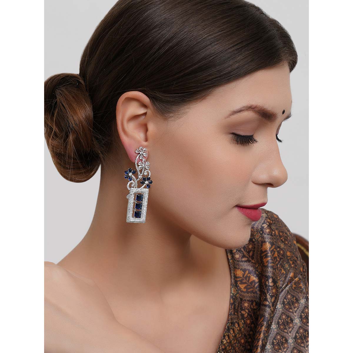 Karatcart Silver Tone Blue American Diamond Studded Drop Earrings Buy