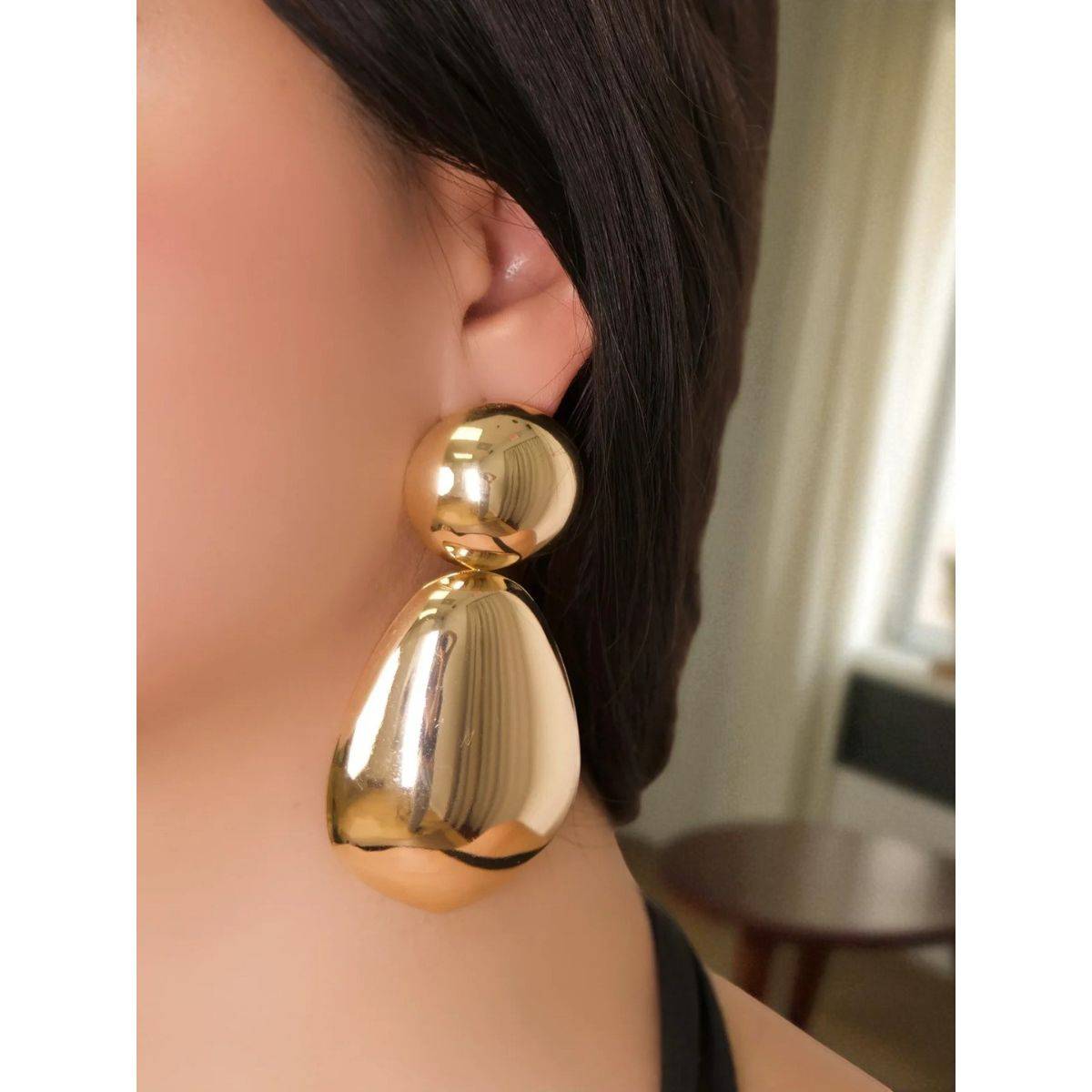 OOMPH Women Gold Extra Large Drop Earrings