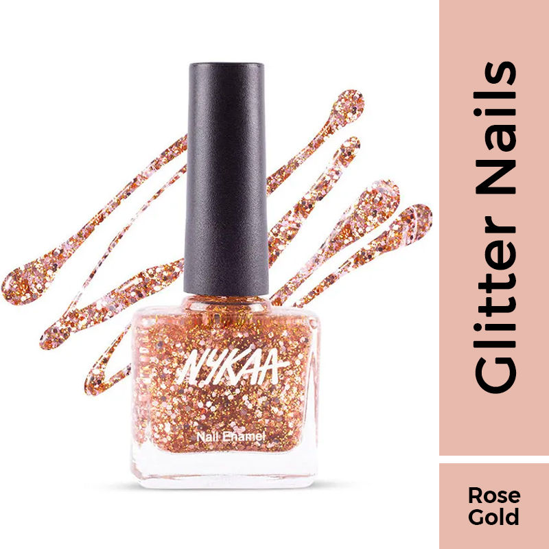 Nykaa Star Studded Glitter Coat Nail Enamel Polish - Boujee Rose Gold 225