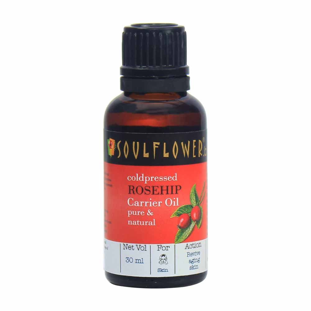 Soulflower Coldpressed Rosehip Carrier Oil for Wrinkles, Fine Lines and Under Eye