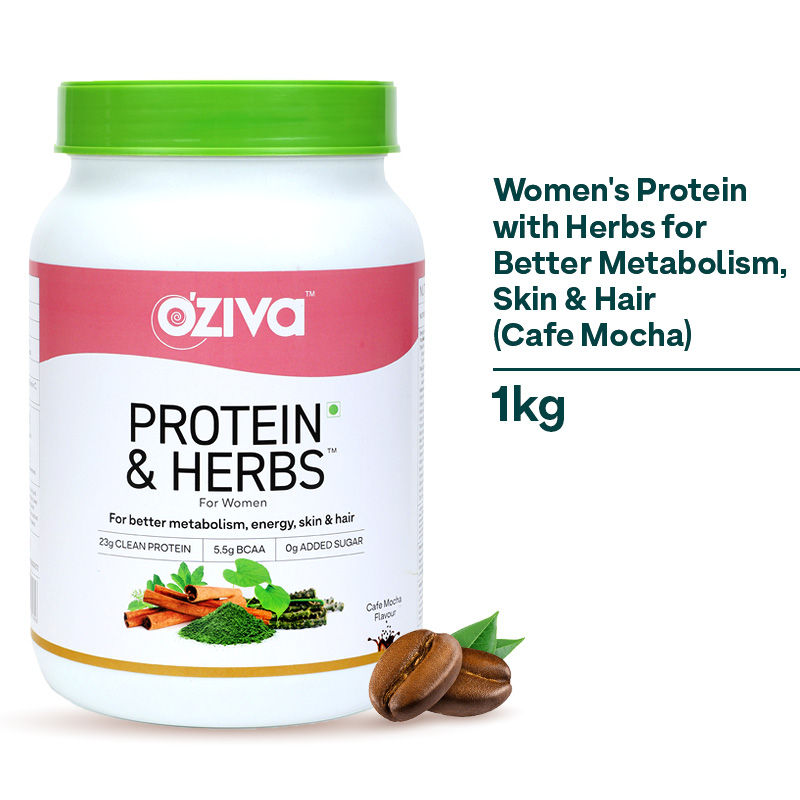 OZiva Protein & Herbs Women with Multivitamins for Better Metabolism Skin & Hair, Cafe Mocha