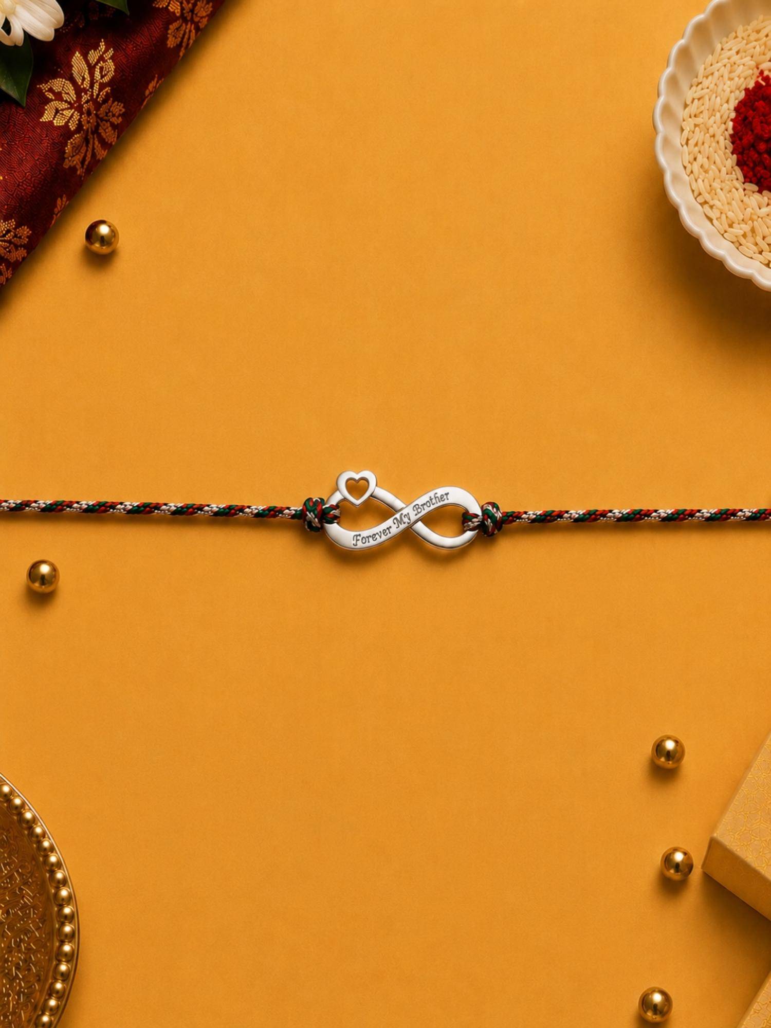 Axora Life 925 Sterling Silver Forever My Brother Infinity Rakhi With Roli-Chawal