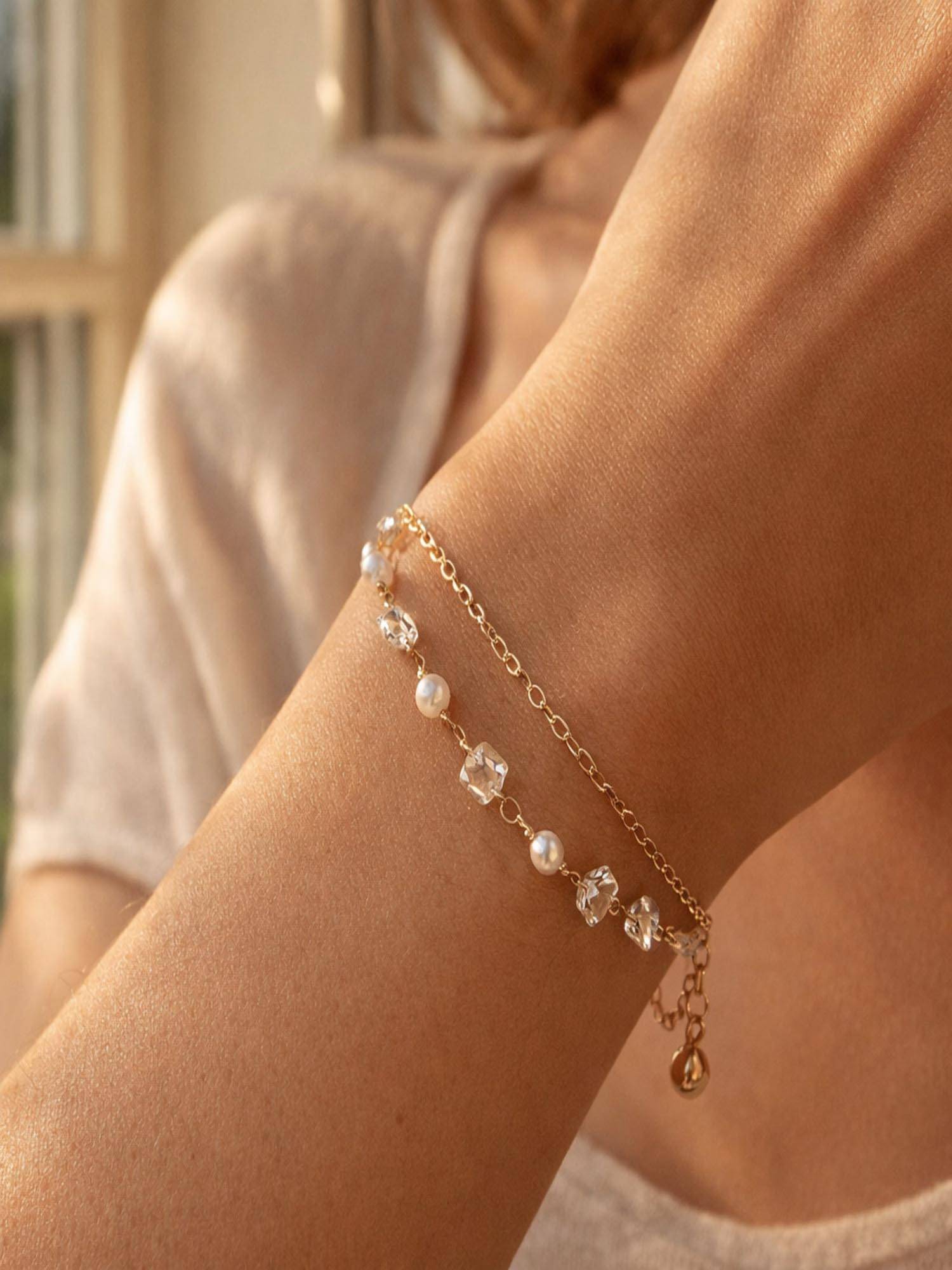 Jewelz Gold Plated Pearl Layered Bracelet For Women