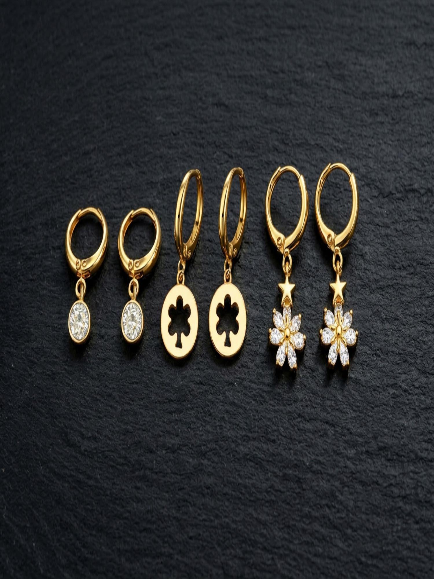 Buy Jewelz Gold Hoop Earrings With Charm Drops Pack Of 3 Online