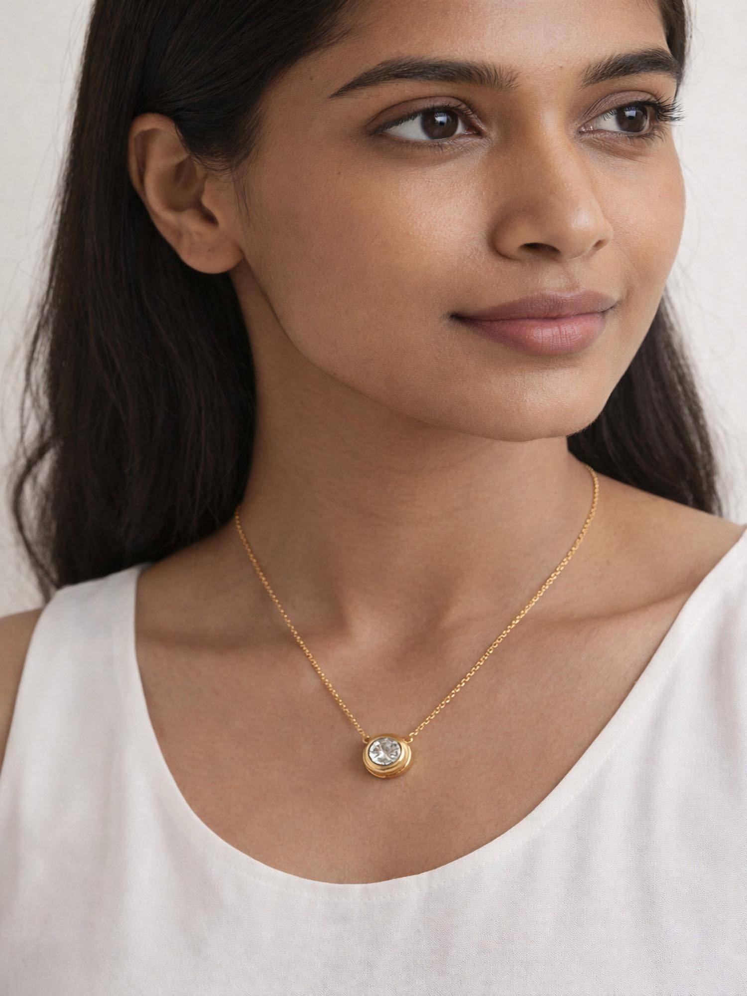 Jewelz Women Rose Gold Crystal Solitaire Necklace