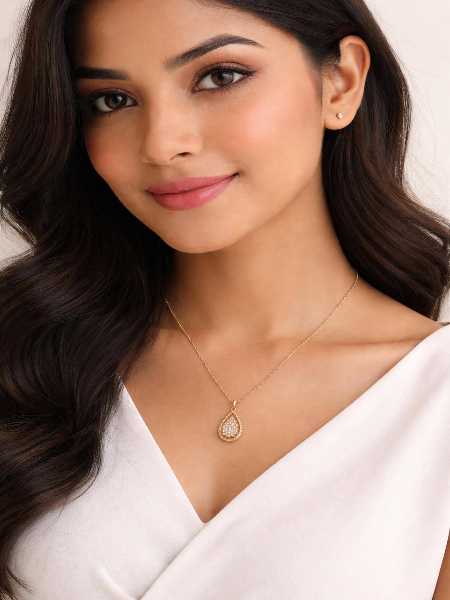 Jewelz Gold Plated Crystal Teardrop Necklace For Women
